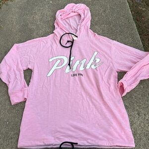 Pink brand long sleeve hooded tee size med. brand new with tags.
